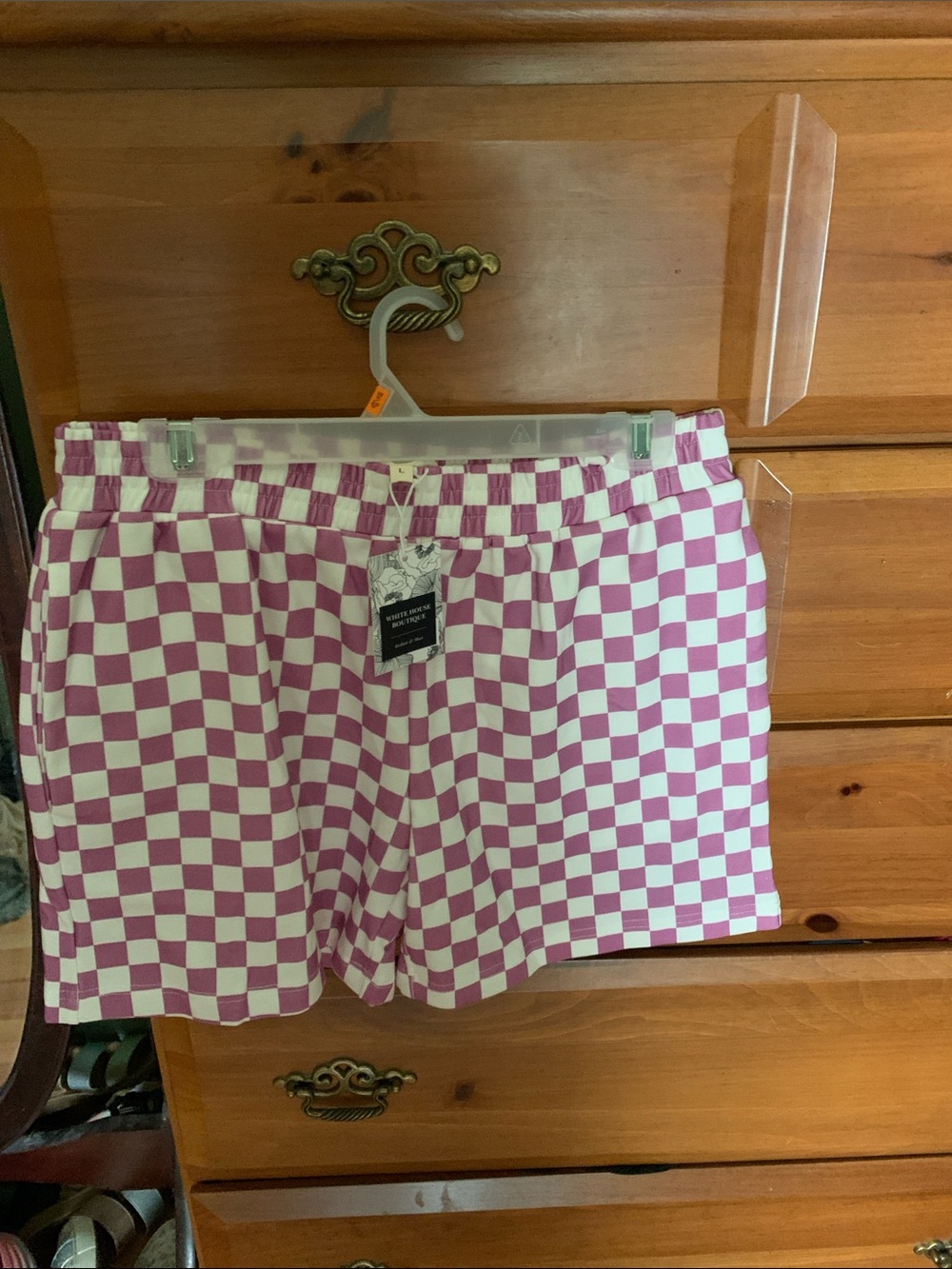 Women’s purple and white checkerboard print shorts by ampersand